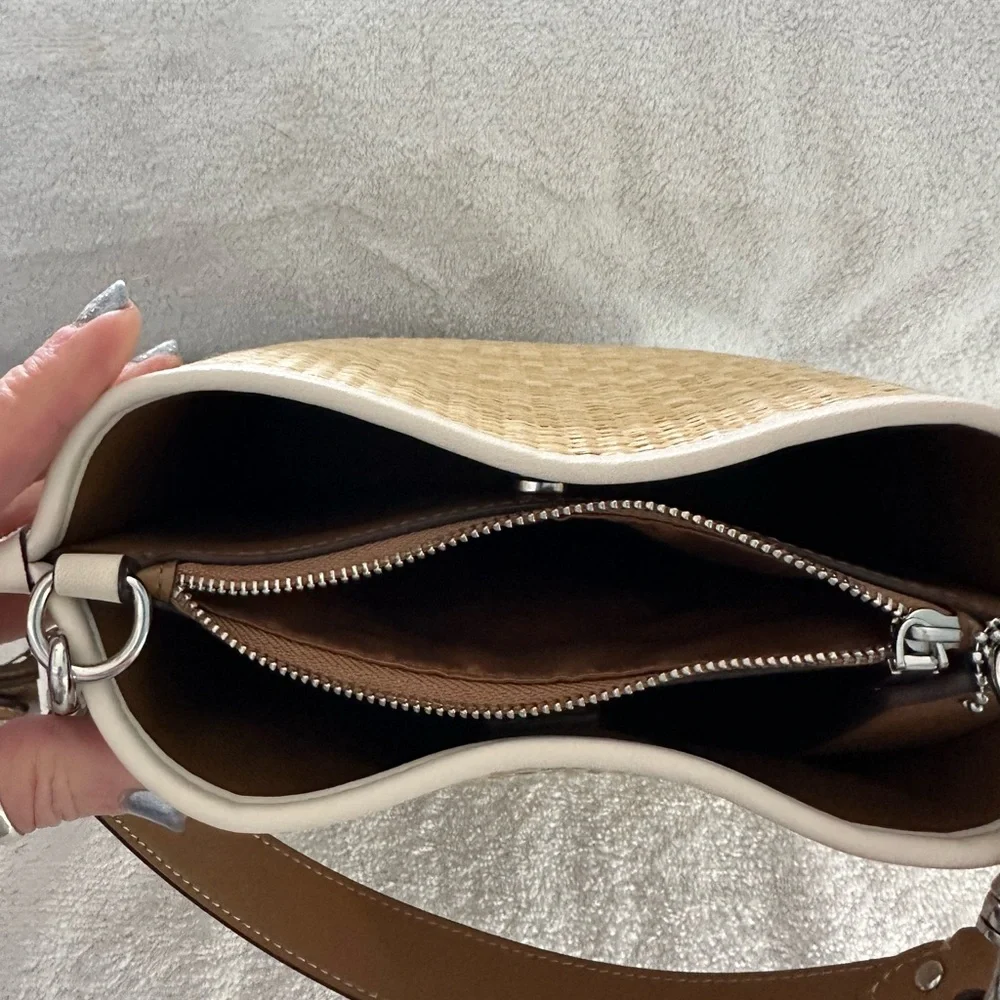 Coach Tan Woven Bag with Floral Embroidery - Picture 6 of 7